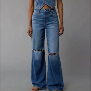 🔥 AE Dreamy Drape Baggy Wide-Leg Jeans • Distressed • Size 6 • BNWT 🎁